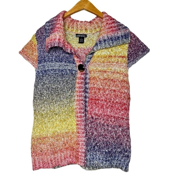 Lauren Michelle Multi-Colored One Button Close Women’s Knit Sweater Size L - Picture 1 of 6